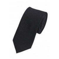 Cravata slim de matase neagra cu puncte albe